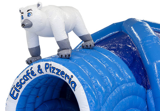 Order online a bespoke inflatable Eiscafe & Pizzeria - Multiplay Polar Bear Super bouncers at JB Promotions UK; specialist in inflatable advertising items such as custom bouncy castles