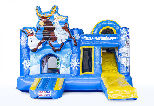 Multiplay bouncer in frozen ice theme with slide for children. Buy inflatable bouncers online at JB Inflatables UK