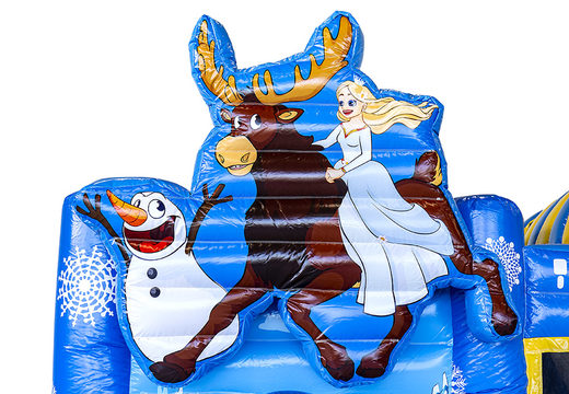 Bouncer in frozen ice theme with slide, fun objects on the jumping surface and striking 3D objects for children. Buy inflatable bouncers online at JB Inflatables UK