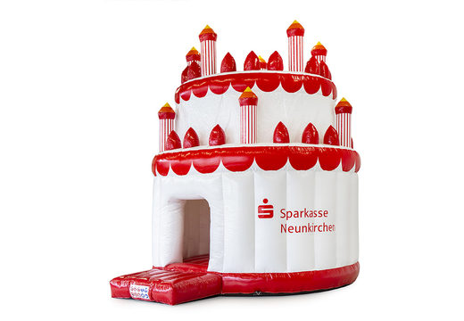 Order custom made inflatable Sparkasse Cake bouncy castles at JB Promotions UK; specialist in inflatable advertising items such as custom bouncy castles