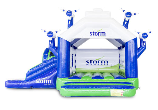 Buy custom made inflatable Storm - Multifun Windmill bouncer with slide at JB Promotions UK . Free design for inflatable bouncy castles in your own corporate identity