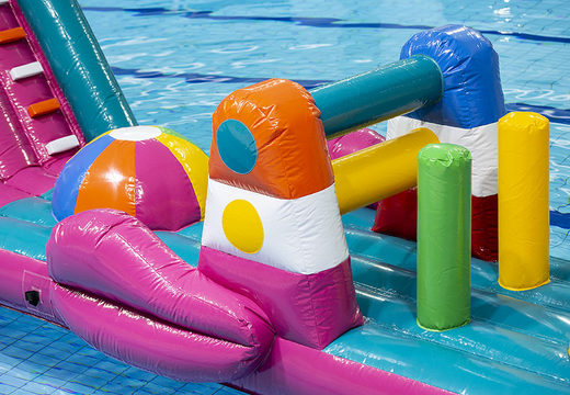 Spectacular inflatable Flamingo Run obstacle course for kids. Order inflatable water attractions now online at JB Inflatables UK
