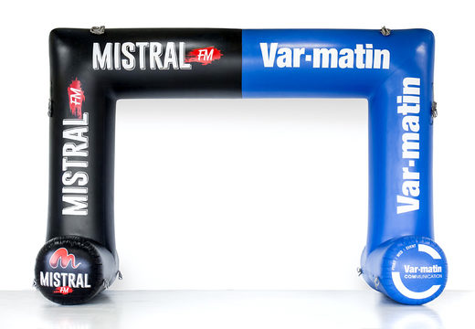Buy promotional squared mistral fm start & finish infatable arches for sport events at JB Promotions UK. Order custom made inflatable race arches online 
