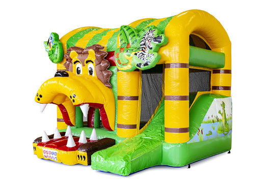 Buy a small indoor inflatable multiplay bouncy castle in the jungleworld theme for children. Order inflatable bouncy castles online at JB Inflatables UK
