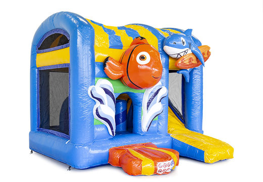 Mini inflatable multiplay bouncy castle in Seaworld theme for children. Order inflatable bouncy castles online at JB Inflatables UK