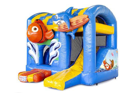 Buy a small indoor inflatable bouncy castle in the theme Seaworld Nemo with slide for children. Order inflatable bouncy castles online at JB Inflatables UK