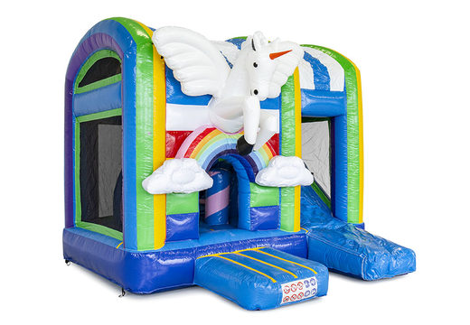 Mini inflatable multiplay bouncy castle in unicorn theme for children. Order inflatable bouncy castles online at JB Inflatables UK