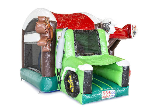 Farm themed bouncy castle with 3D objects inside and a slide for children. Buy inflatable bouncy castles online at JB Inflatables UK