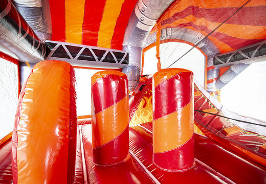 Indoor inflatable multiplay bounce house in fire brigade theme with a slide for children. Buy inflatable bounce houses online at JB Inflatables UK
