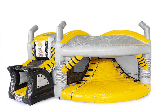 Buy inflatable indoor multiplay yellow black bouncy castle with slide in theme heavy duty for children. Order inflatable bouncy castles online at JB Inflatables UK