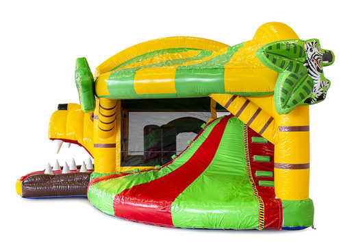 Jungle themed bouncy castle with slide and with 3D objects inside for children. Buy inflatable bouncy castles online at JB Inflatables UK