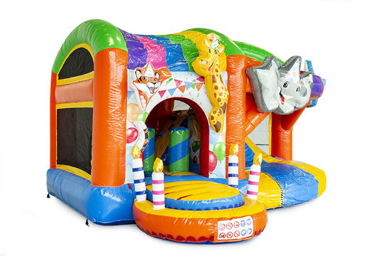 Buy medium inflatable party bouncy castle with slide for kids. Order inflatable bouncy castles online at JB Inflatables UK
