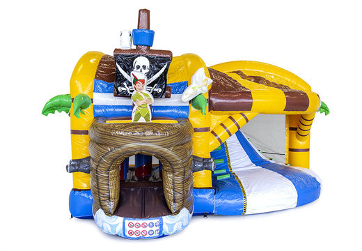 Pirate themed bouncy castle with slide and with 3D objects inside for children. Buy inflatable bouncy castles online at JB Inflatables UK