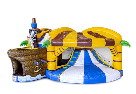 Buy inflatable indoor multiplay XL bouncy castle with slide in pirate theme for children. Order inflatable bouncy castles online at JB Inflatables UK