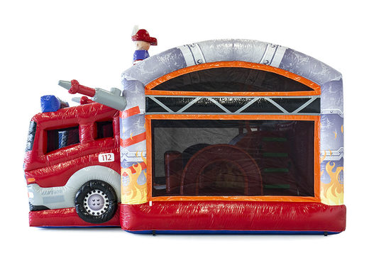 Buy a bouncy castle in the fire department theme with a slide and 3D objects for children. Order bouncy castles online at JB Inflatables UK