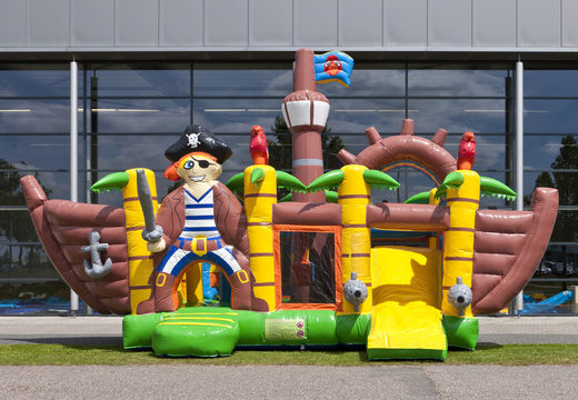 Medium inflatable multiplay bouncy castle in pirate ship theme for children. Order inflatable bouncy castles online at JB Inflatables UK
