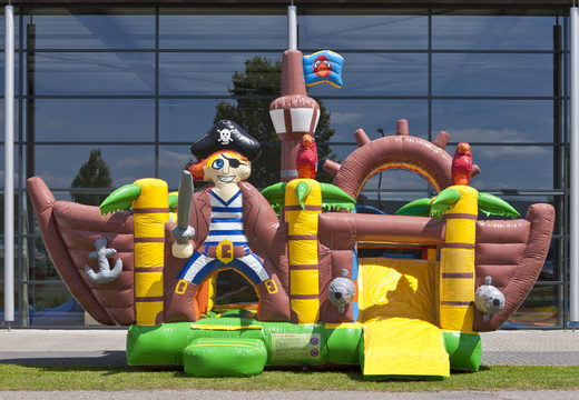 Mini inflatable multiplay bouncy castle in pirate boat theme for children. Order inflatable bouncy castles online at JB Inflatables UK