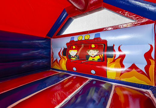 Order inflatable slide combo bouncy castle in firefighter theme for children. Buy inflatable bouncy castles with slide at JB Inflatables UK