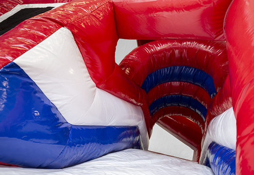 Buy medium inflatable multiplay firefighting themed bouncy castle with slide for kids. Order inflatable bouncy castles online at JB Inflatables UK