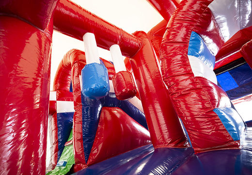 Firefighting themed bouncer with a slide for children. Buy inflatable bouncers online at JB Inflatables UK