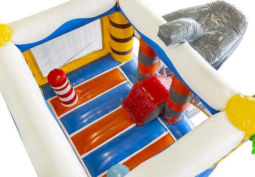 Buy shark-themed mini multiplay bouncy castle with slide for kids. Order inflatable bouncy castles with slide online at JB Inflatables UK