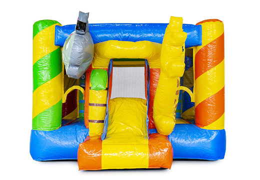 Order mini multiplay bounce house in party theme with slide for children. Inflatable bounce houses with slide for sale at JB Inflatables UK