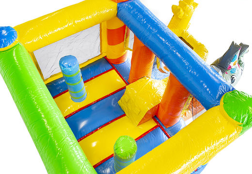 Purchase mini multiplay bouncy castle in party theme with slide for children online. Order inflatable bouncy castles with slide at JB Inflatables UK