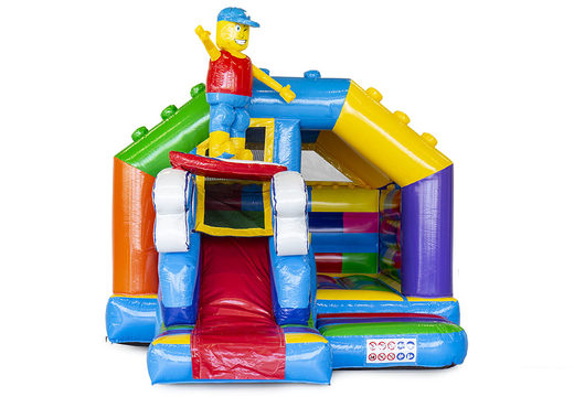 Order inflatable slide combo bouncy castle for kids in superblocks theme. Inflatable bouncy castles with slide for sale at JB Inflatables UK