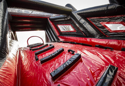 Buy 40m inflatable red black mega alligator obstacle course. Order inflatable obstacle courses online now at JB Promotions UK