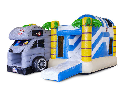 Buy promotional custom made Dülmen Dümo camper multiplay bouncy castle. Order now inflatable advertising bouncy castles in your own corporate identity at JB Inflatables UK