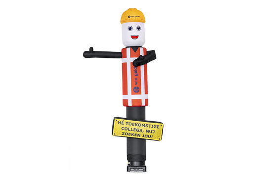 Personalized 3.8 meters high Van Gelder 3D waving skyman skytubes with replaceable 3D boards made at JB Promotions UK. Promotional inflatable tubes made in all shapes and sizes