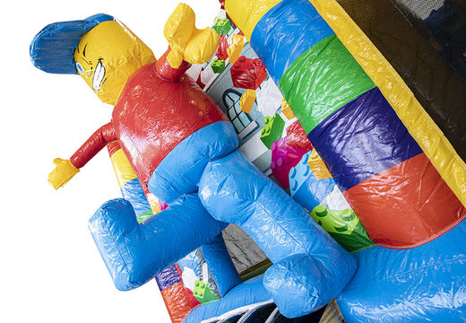 Multiplay Lego bouncer with a slide, fun objects on the jumping surface and eye-catching 3D objects to buy for kids. Order inflatable bouncers online at JB Inflatables UK
