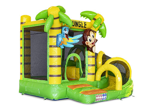 Buy a small indoor inflatable multiplay bouncy castle in a jungle theme for children. Order inflatable bouncy castles online at JB Inflatables UK