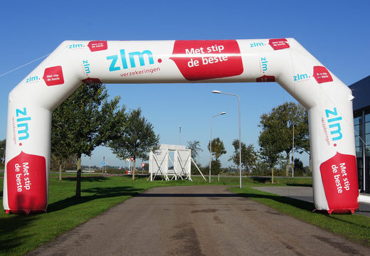 Custom made inflatable ZLM verzekering start & finish inflatable arches for sale at JB Promotions UK. Request a free design for an advertising inflatable race arch in your own style now