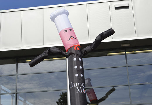 Custom made Chef sky dancer with the typical cooking hat and matching clothing are perfect for various events. Order custom made air dancers at JB Promotions UK