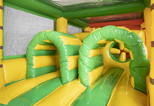 Obstacle course 19 meters long in a jungle theme with appropriate 3D objects for children. Order inflatable obstacle courses now online at JB Inflatables UK