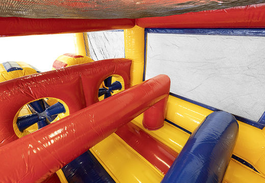 Order modular 13.5 meter long obstacle course in standard theme with matching 3D objects for children. Buy inflatable obstacle courses online now at JB Inflatables UK