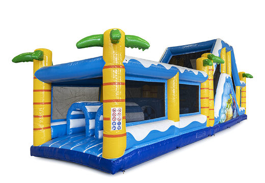 Order an obstacle course 13.5 meters long in the surf theme with appropriate 3D objects for kids. Buy inflatable obstacle courses online now at JB Inflatables UK