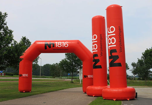 Buy custom made NH1816 insurances inflatable advertisement arch and pillars at JB Promotions UK; specialist in inflatable advertising arches
