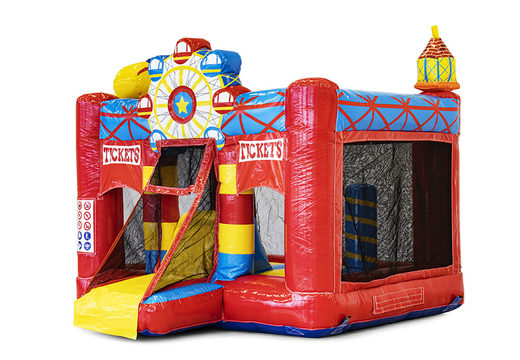 Mini inflatable circus-themed bouncy castle with slide to buy for children. Order inflatable bouncy castles at JB Inflatables UK