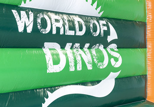 Order now custom made World of dinos A Frame Super bouncy castle with unique 3D objects and dino illustrations at JB Promotions UK. Custom made inflatable advertising bouncers in different shapes and sizes for sale