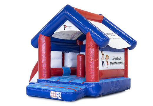 Buy custom made inflatable EU Immobilien Multifun bouncy castle in different shapes and sizes. Promotional inflatables in all shapes and sizes made at JB Promotions UK