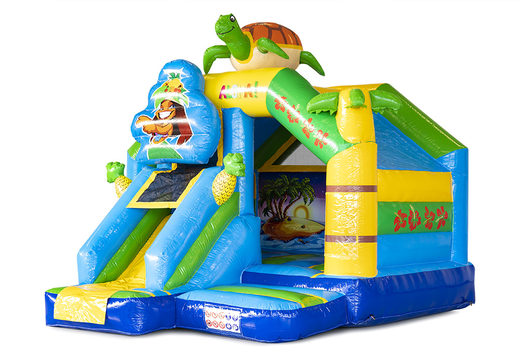 Inflatable slide combo hawaii-themed bouncy castle to buy for kids. Order inflatable bouncy castles with slide at JB Inflatables UK