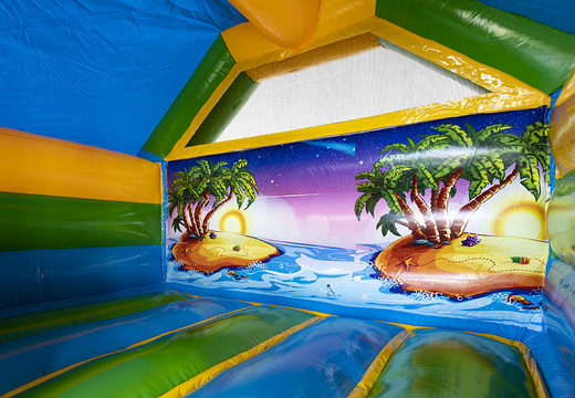 Buy inflatable slide combo hawaii-themed bouncy castle for kids, Inflatable bouncy castles with slide available to buy at JB Inflatables UK