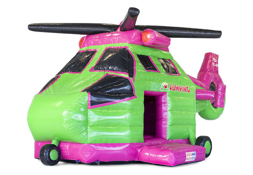 Order bespoke inflatable Kidsjumping Helicopter bouncy castles online at JB Promotions UK; specialist in inflatable advertising items such as custom made bouncy castles