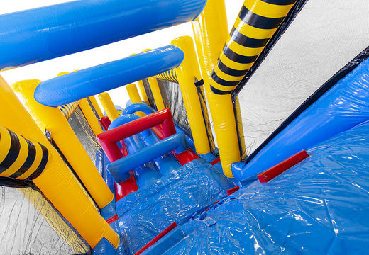 Mega inflatable Qui Vive obstacle course for both young and old. Buy inflatable obstacle courses online now at JB Promotions UK