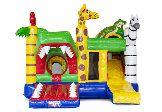 Buy custom made safari multiplay bouncy castle suitable for various events at JB inflatables UK. Order now customized promotional bouncy castles at JB Promotions UK