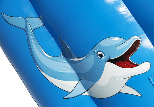 Dolphin slide super with the cheerful colors, 3D objects and nice print order. Buy inflatable slides now online at JB Inflatables UK