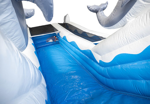 Buy a spectacular dolphin themed inflatable slide with fun prints and 3D objects for kids. Order inflatable slides now online at JB Inflatables UK