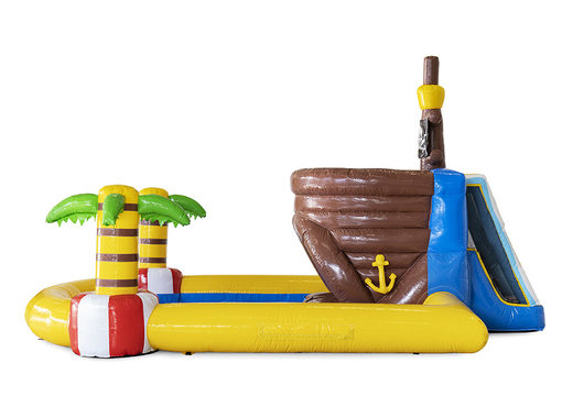Buy a mini park pirate bouncy castle including a swimming pool and water slide for kids. Order inflatable bouncy castles online at JB Inflatables UK